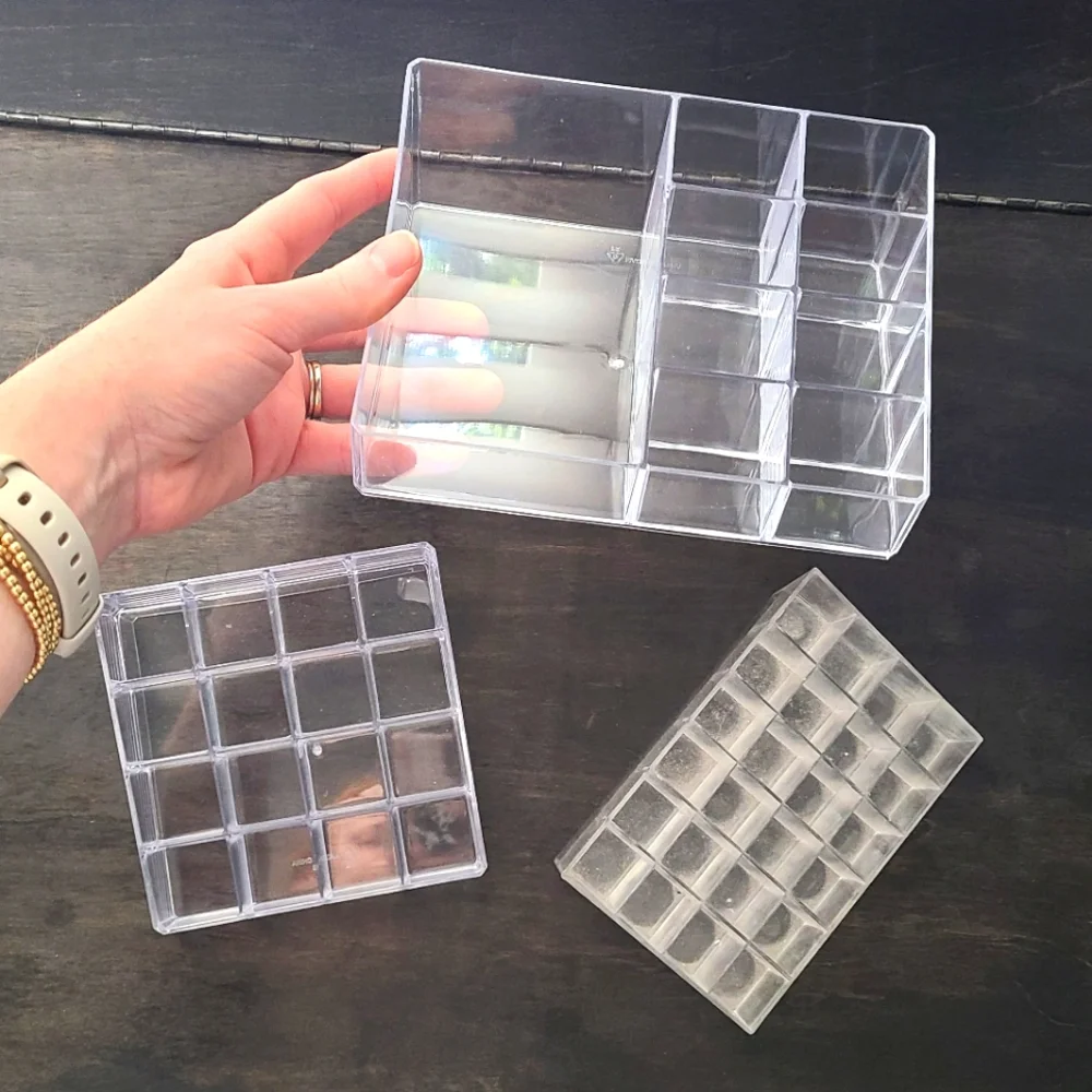 Set of three acrylic cosmetic makeup organizers